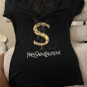Yves Saint Laurent Black Tee with Gold Logo